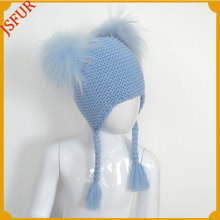 Jsfur Wholesale Hat For Kids Braid Winter Fur Bobble Pom Pom Cap