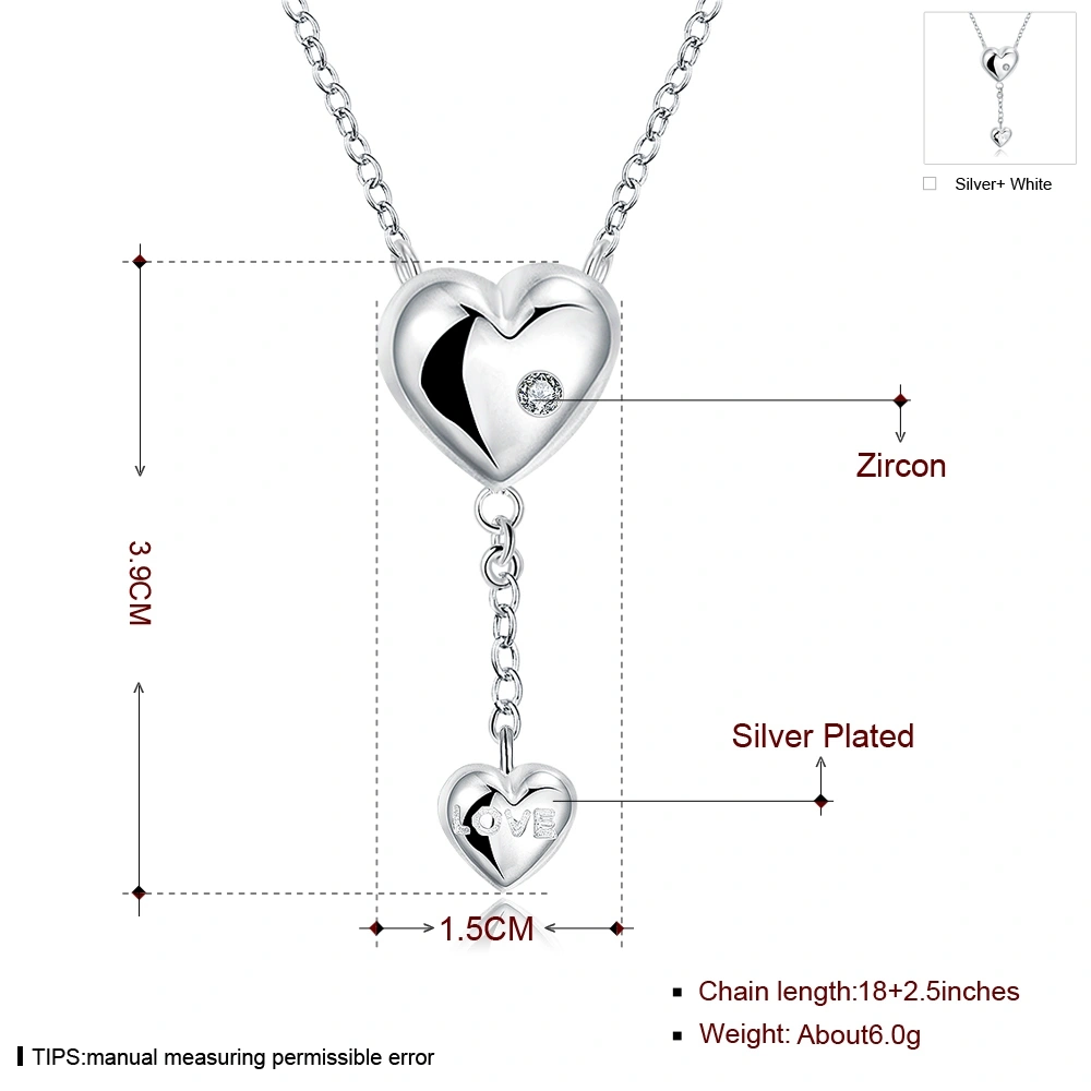 Wholesale Top Selling Simple Vogue Jewelry Romantic Gift Double Heart Pendant Necklace Jewelry