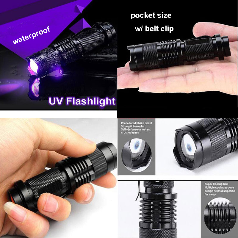 Mini Zoomable Single Mode Ultraviolet Led Blacklight Flashlight UV 365nm Flashlight For Money Detector Leak detector