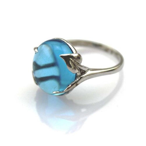 Gemstone Oval Blue Topaz Cubic Zirconia Silver Ring