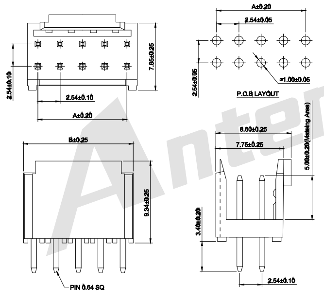 2.54mm zift çift satır 180 ° gofret A2549wvk-2xnp