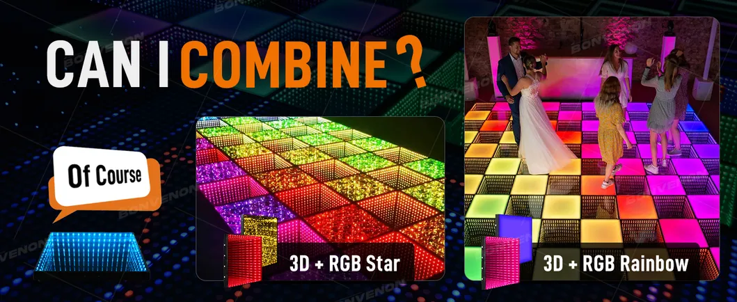 RGB Infinity Mirror Dance Floor Lights with 3D Effect Glass