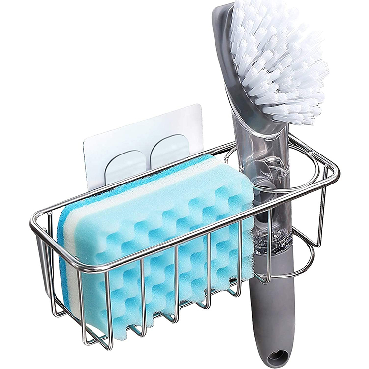 Kitchen Polished Stainless Steel Sink Suction Organizer Basket Sink Caddy Sponge Holder Soap Brush Holder