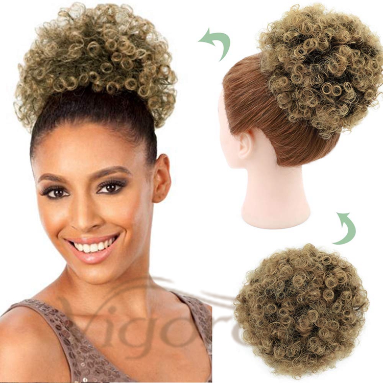 Vigorous Cheap Price Short Hair Extension Fluffy Kinky Curly Updo Chignon Ombre Color For Black Women Synthetic Afro Hair Bun