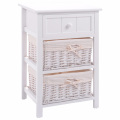 White Wood Night Stand Storage Drawer 2 Baskets