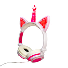 Oem stereo fold light up unicorn 3.5mm headphone