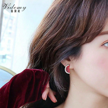 Exquisite painted diamond-encrusted watermelon stud earrings
