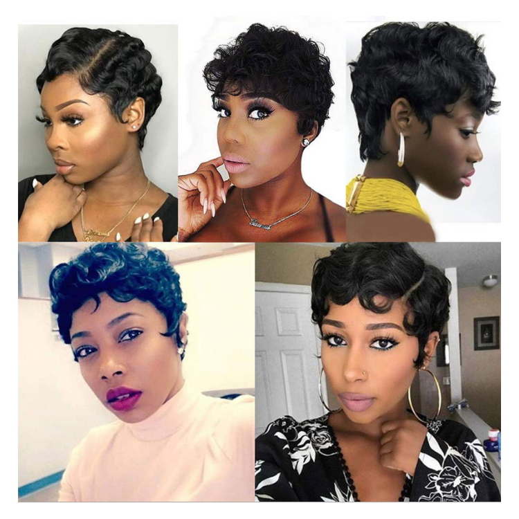 Finger Wave Short Brazilian100% Human Wigs Pixie Short Wigs for Black Women Peruvian and Brazilian Human Hair Paypal 150% 6"