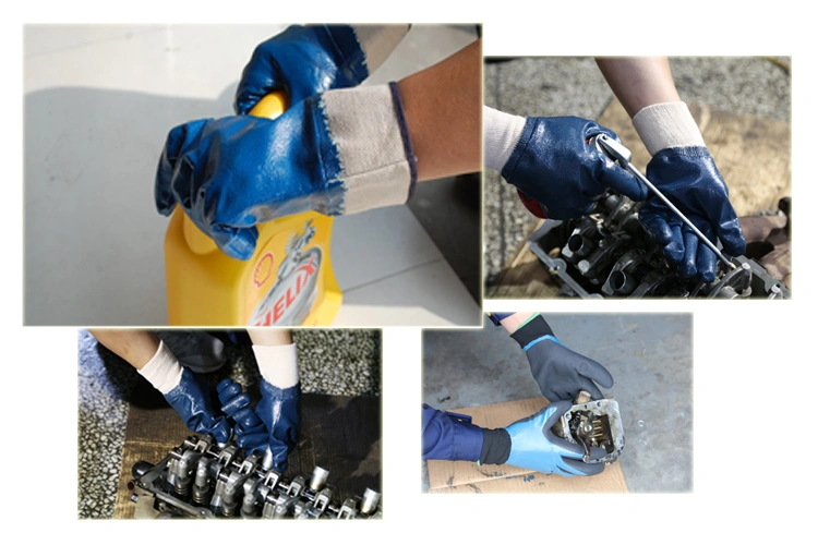 Ddsafety Blue Heavy Duty Nitrile Fully Coated with Safety Cuff Gloves for Construction Ce 4111