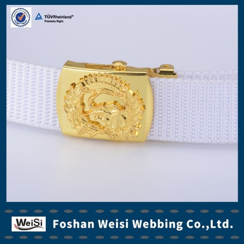 White color canvas belt navy belt with embossed buckle for Thailand
