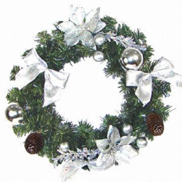 14-inch Christmas Wreath with Pine Nut and Ribbon Flower, Made of PVC