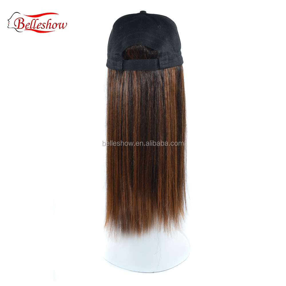 Hot sell wholesale cheap black long straight hair Multi-color optional cap wig Baseball cap wig straight long braid