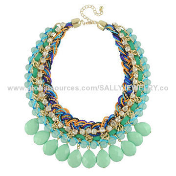 Custom mint green beadwork chokers, made of nylon/metal/suede/rhinestone, OEM are accepted