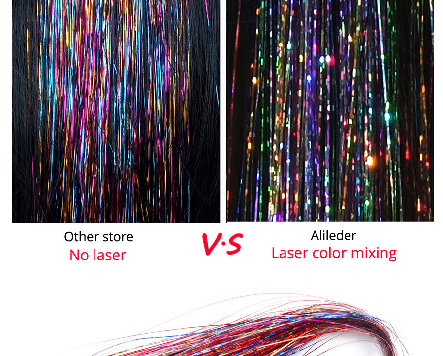 AliLeader Cheap 36" Sparkle Fairy Hair Tinsel 7 Colors Shiny Hair Streaks Tinsel Hair Extension