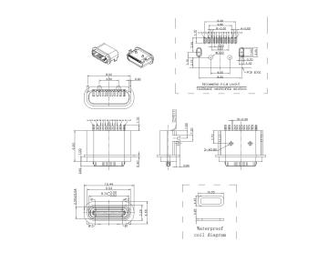 16P Female Waterproof 90° SMT Type SMT Type