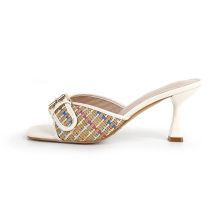 Square Buckle Open-Toe Stiletto Sandals