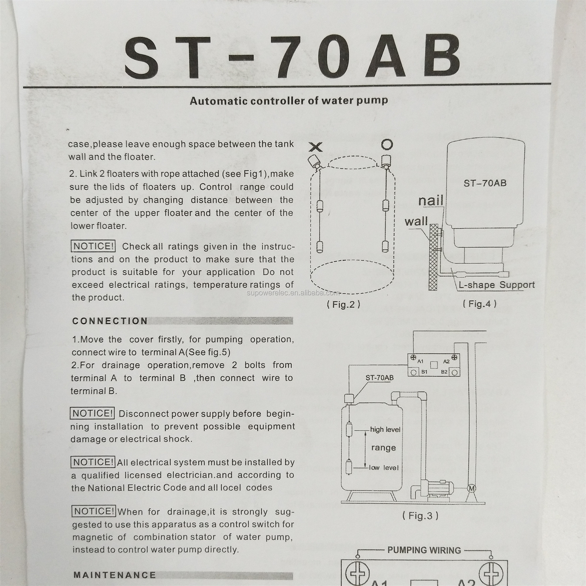 1.2M Controller Float Switch Liquid Water Level Float Switch Controller Contactor Sensor, 70Ab Water Level Float Switch