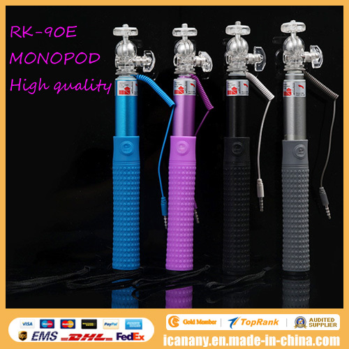 2015 fábrica oferta grossista monopé Rk90e com fio cabo levar pólo Stick Selfie remoto monopé, fio monopé Selfie Stick