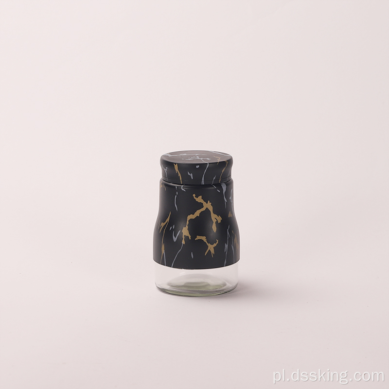 Matowy czarny marmur Ziarno Ziarna obrotowa szklana słoik 6-częściowy