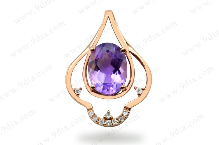 Hot Sale Guangzhou Jewelry Natural Amethyst Stone with Diamond 9K Gold Necklace Jewelry