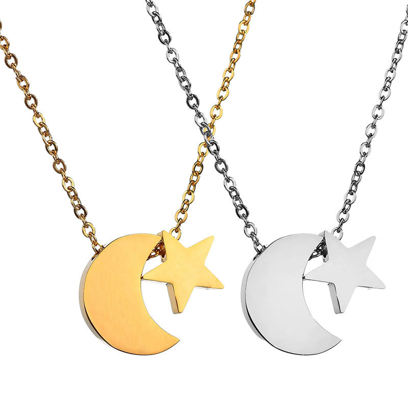 fashion stainless steel gold jewellery moon star necklace custom name plate dog tags military custom necklace pendant