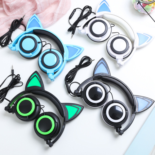 Wired Kids Cat ear Headphones with LED Glowing