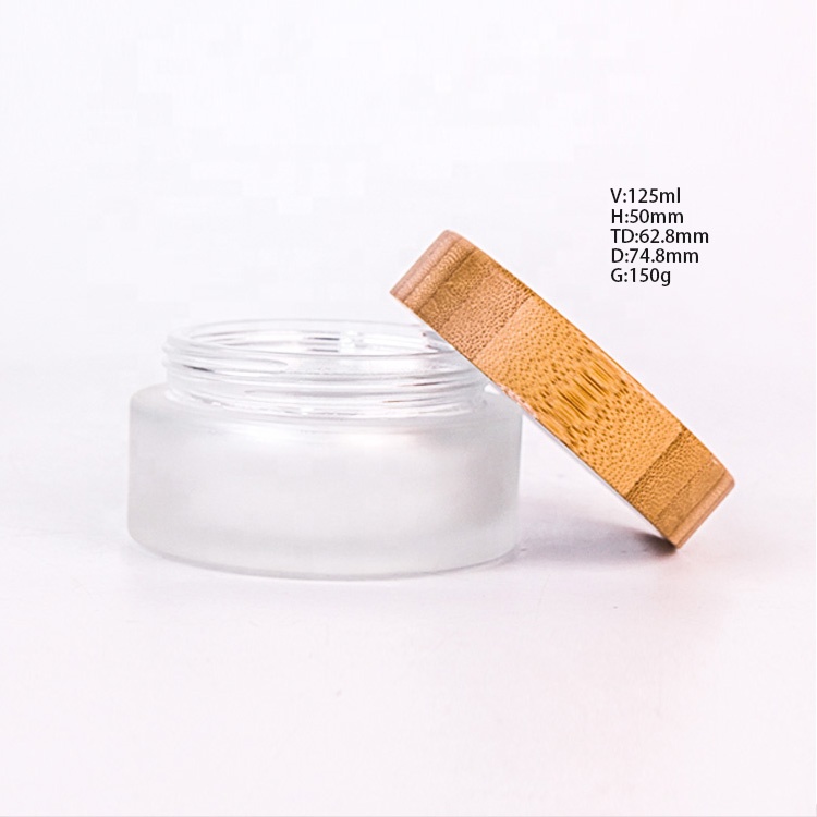 4oz Bamboo lid glass face cream jar cosmetic glass container