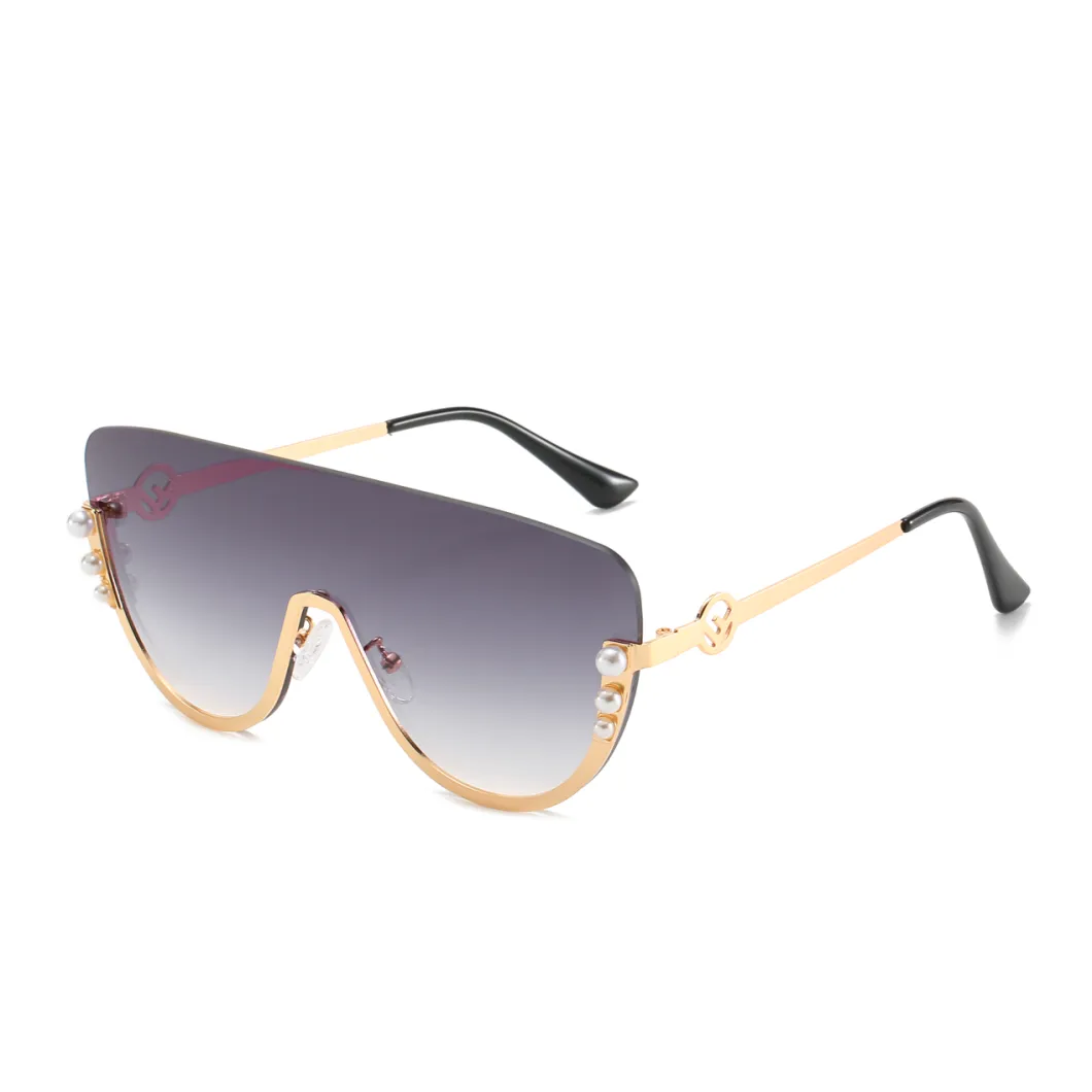 2020 Ready Made Metal Pearl One Piece Oversized Fashion Sunglasses