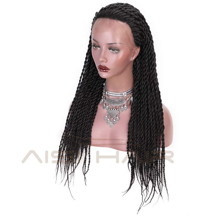 Aisi Hair Twists Long Braiding Lace Front Wigs Natural Black High Temperature Lace Front Synthetic Braided Wigs for Women