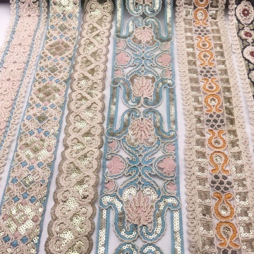 Water-Soluble Embroidery Sequin Lace Trimming and Manufacturer Lot Stock for Lace Embroidery