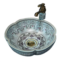 Colorful Ceramic Bathroom Sink - Flower Shaped Countertop Wash Basin