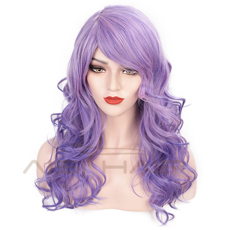 Aisi Hair Long Wavy Hair Purple High Temperature Synthetic Wigs for Women Fashion Female Cosplay Party Christmas Wigs