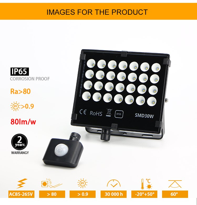 long range pir sensor led flood light 30w wire pir motion sensor