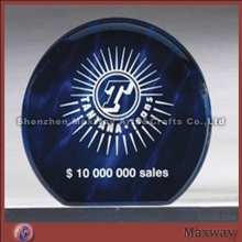 Darkblue round self standing acrylic/PMMA paperweight/gift/award with logo and artworks