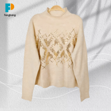 Elegant Diamond Pattern Sweater with Soft Fufu Yarn