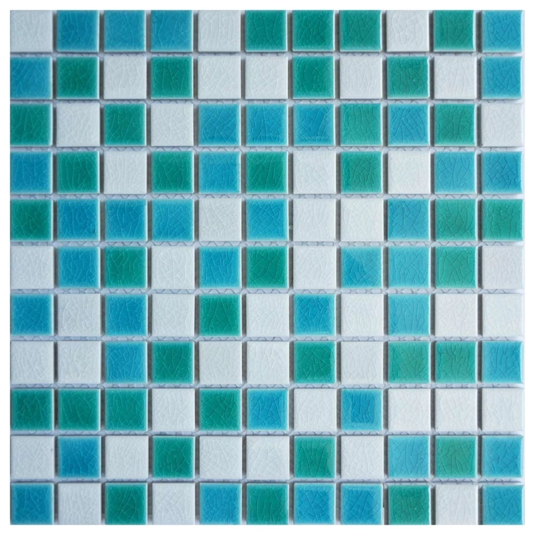 Crackle Glaze Porcelain China Floor Blue Tile Mosaic for Showers Kitchen