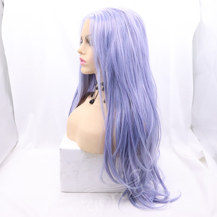 Vigorous mono long purple premium high quality straight wholesale black women synthetic hair wigs with lace front