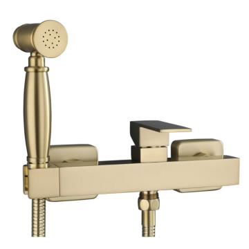 Toilet Brass Brushed Handheld Bidet Spray Shattaf + Hot & Cold Water Valve Mixer with Holder sprayer Jet Tap Douche kit