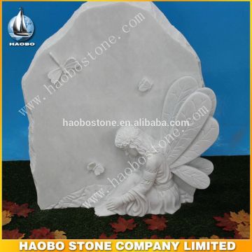 Haobo White Marble Angel Cemetery Grave Monument Slab