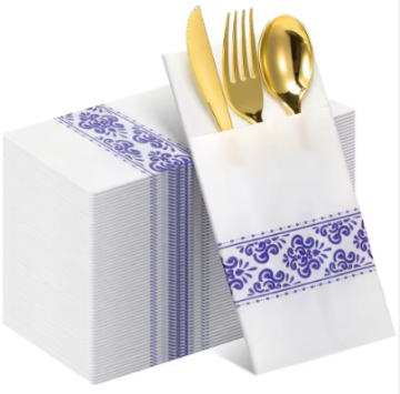 Premium Airlaid Blue Floral Pocket Napkins