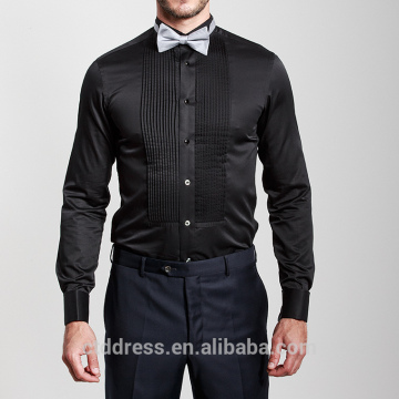 2014 Hot Stylish 100% cotton black tuxedo collar and french cuff black tuxedo shirt