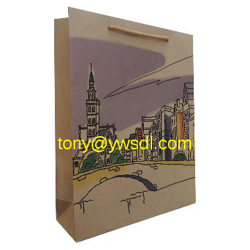 Brown kraft paper bag with famous places.