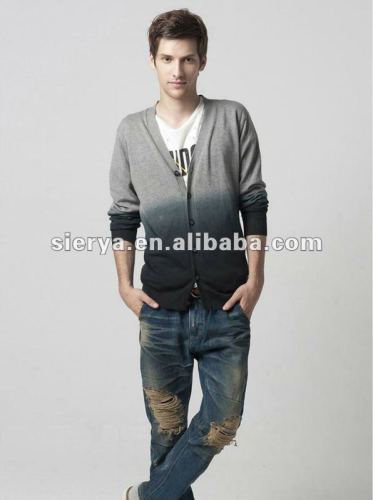 men's cotton fading color v neck cardigan sweater