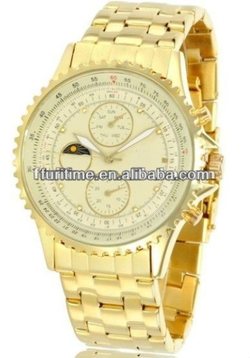 2013 fashion design dress watch chronograph gold tone watches for women