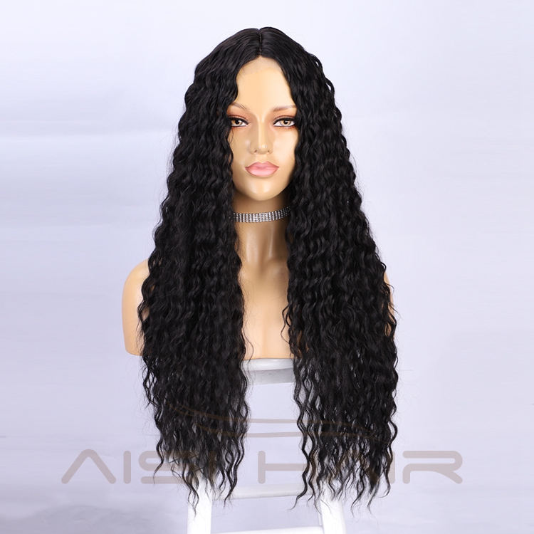 Dark Root Heat Friendly Resistant Vendors Lace Front Wholesale Highlight High Quality Curly Black Synthetic Wigs