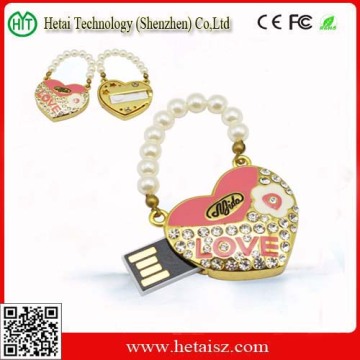 Heart Shape Diamond USB Meory Stick 4GB with Jewelry Bracelet Chain