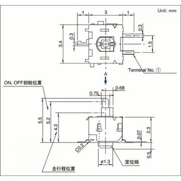 One-way Action Switch with Sliding Rod Height 5.5mm