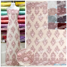 Chantilly Lace Fabric with Sequins and Pearls for Bridal Dresses