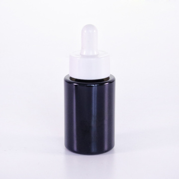 Botella de suero de vidrio negro de 20 ml con cuentagotas blancas
