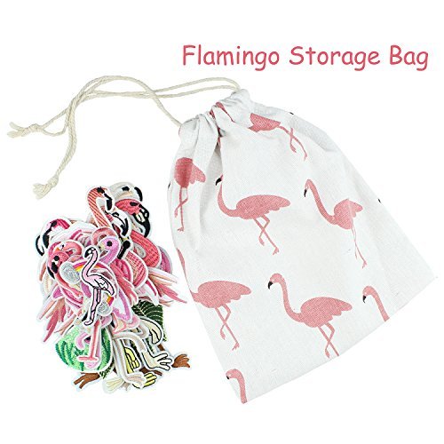 Flamingo applique menambal bordir tas penyimpanan